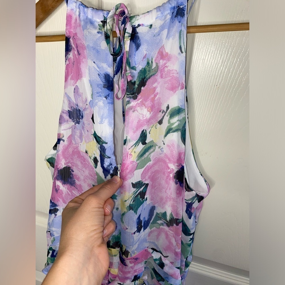 Tahari by Andrew S. Levine Pink Floral A-Line Chiffon Mini Dress, Wedding Guest - Picture 7 of 9